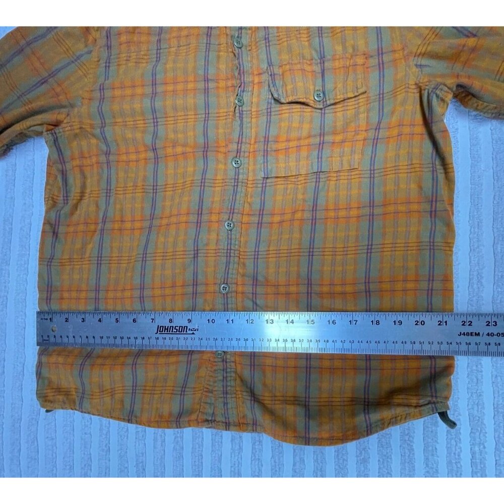 REI Cooperative Plaid Button-Down Shirt Mens Medium Striped Orange & Blue Cotton - Picture 7 of 9